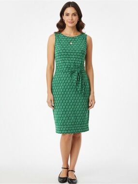 Diane Von Furstenberg green white silk jersey Della ruched tie waist dress sz 10